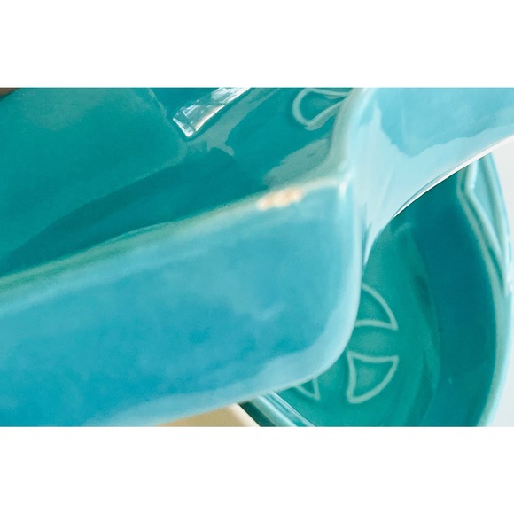 VTG 5 pc Set Maurice California Pottery S-14 Dip Dishes & Bowl USA Teal Cream - Picture 5 of 10